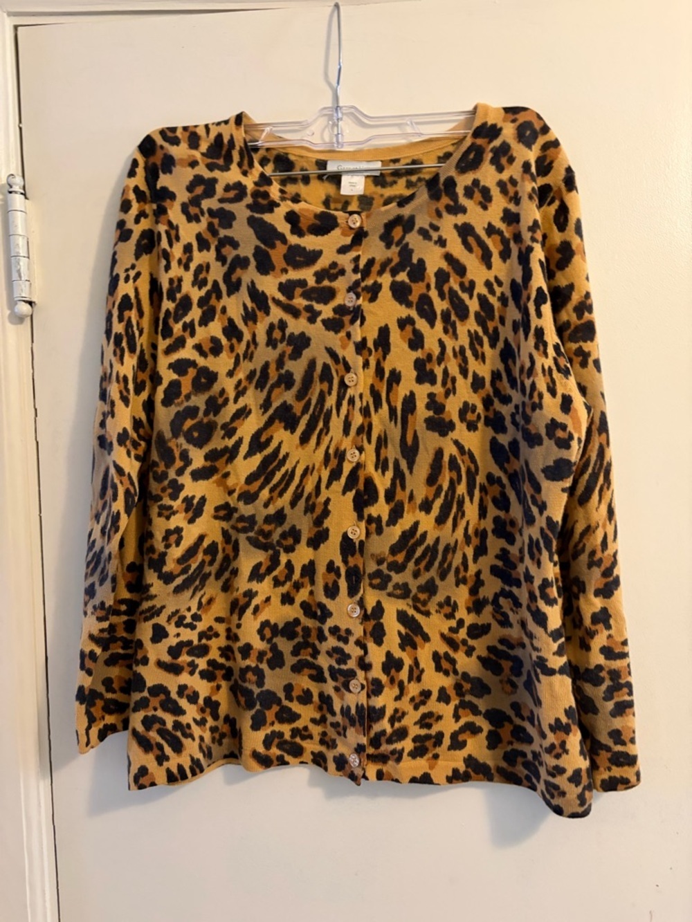 Garnet Hill 100% Merino Wool Animal Print Lightweight Cardigan Size Large